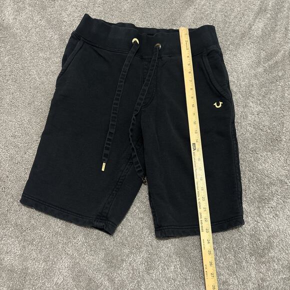 True Religion Fleece Sweat Shorts Mens Medium Drawstring Black Gold - Picture 6 of 6